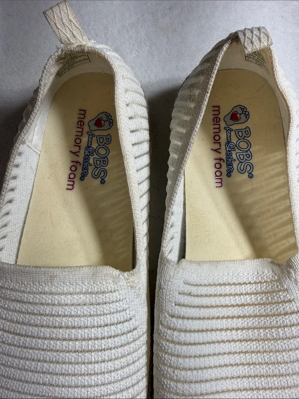 Skechers BOBS Slip-On Knit Flats in White